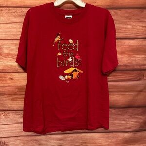 Vtg 2005 Gildan Feed The Birds Cardinal Red T‎ Shirt Sz Large